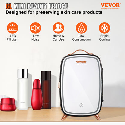 Mini Skincare Beauty Fridge – 6L LED Mirror, Cool & Heat